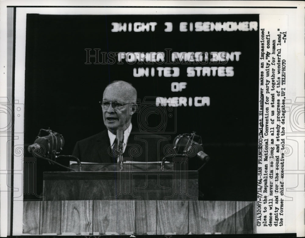 1964 Press Photo Dwight Eisenhower make impassioned plea to GOP convention- Historic Images