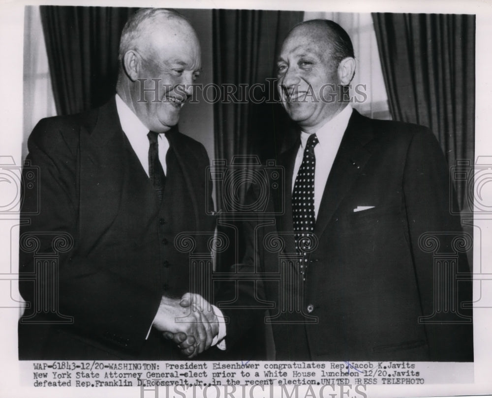 1955 Press Photo Pres.Dwight Eisenhower congratulates Rep. Jacob K Javits