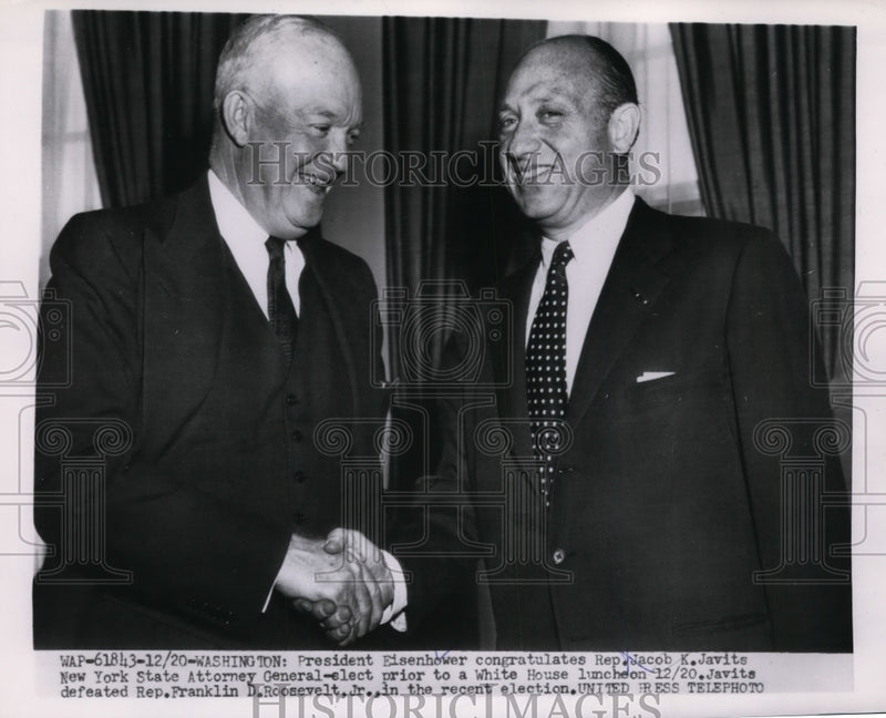 Load image into Gallery viewer, 1955 Press Photo Pres.Dwight Eisenhower congratulates Rep. Jacob K Javits
