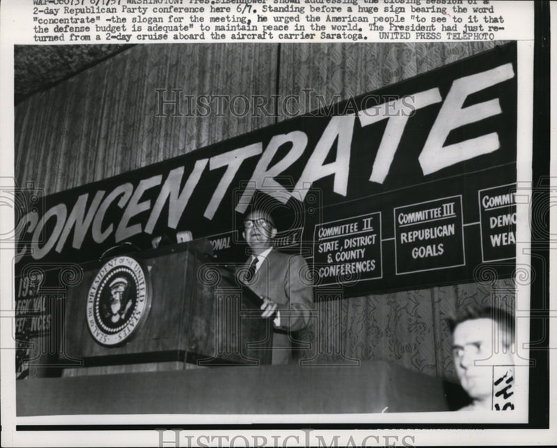 Load image into Gallery viewer, 1957 Press Photo President Dwight D. Eisenhower at GOP Conference Podium
