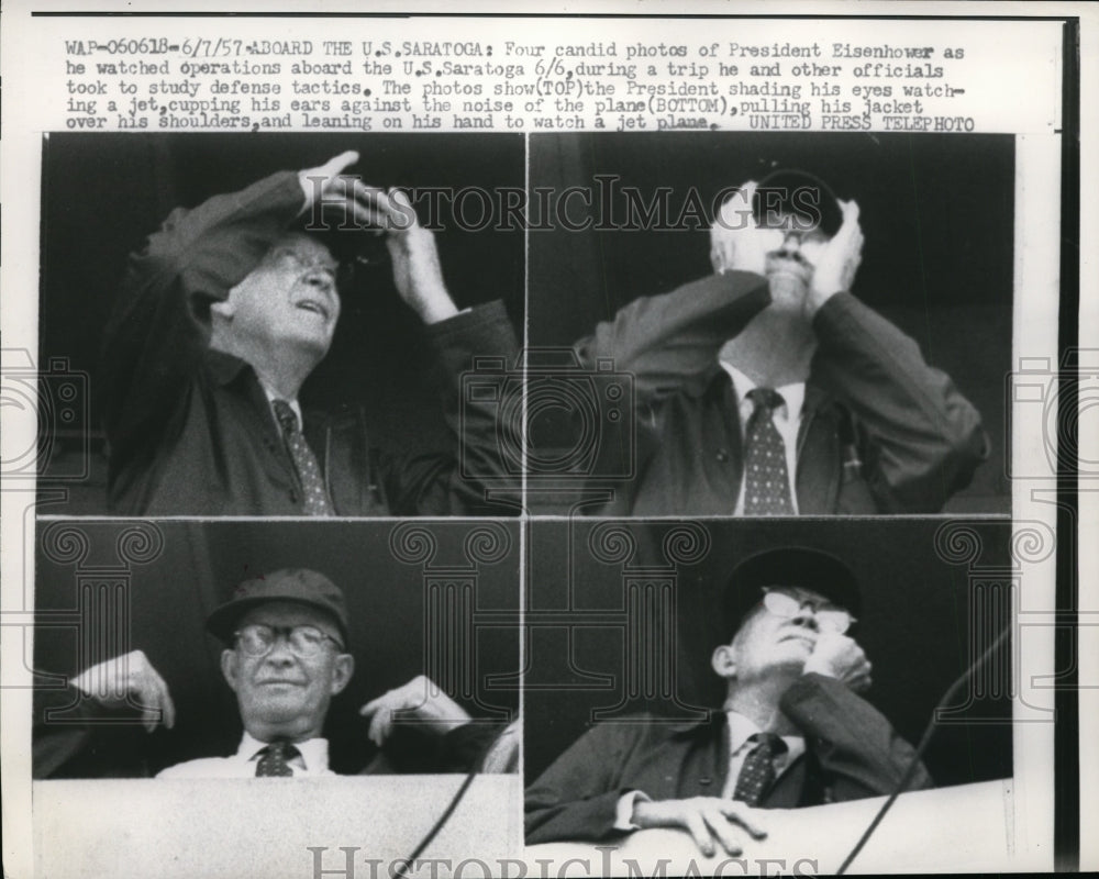 1957 Press Photo President Dwight D. Eisenhower Aboard U.S. Saratoga - nee99666