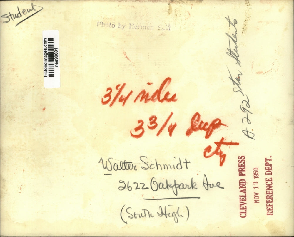 1950 Press Photo High School Student Walter Schmidt Operating Electronic Device