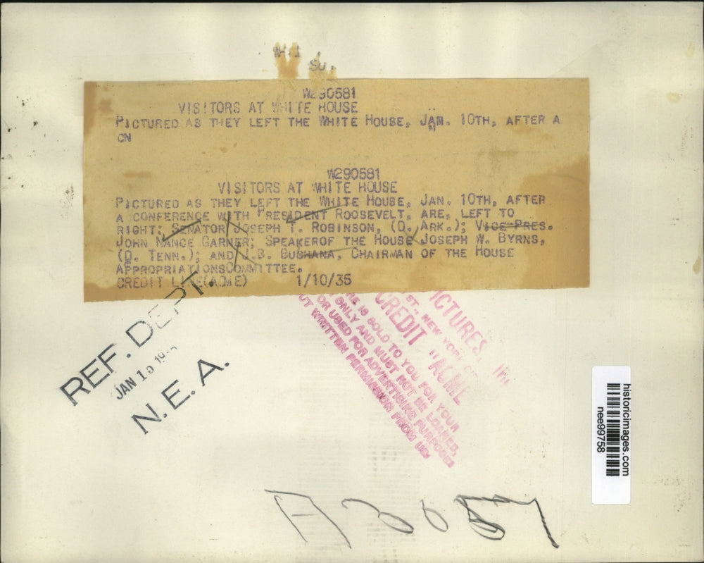 1936 Press Photo Sen.Joseph T.Robinson, Vice Pres.John Nance Garner Joseph Byrns