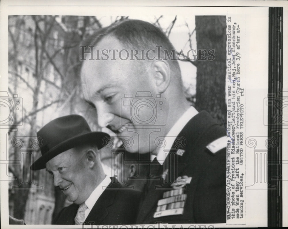 1958 Press Photo President Dwight Eisenhower and son Maj. John Eisenhower