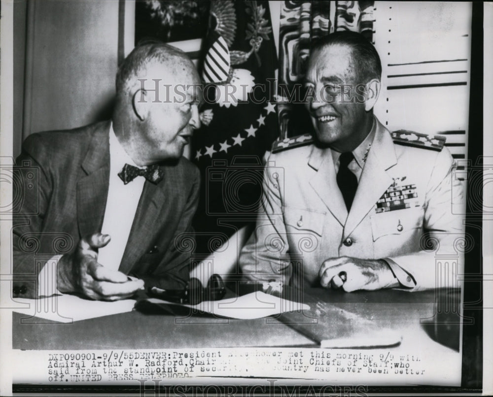 1955 Press Photo Pres. Dwight Eisenhower with Adm. Arthur W. Radford - nee99848
