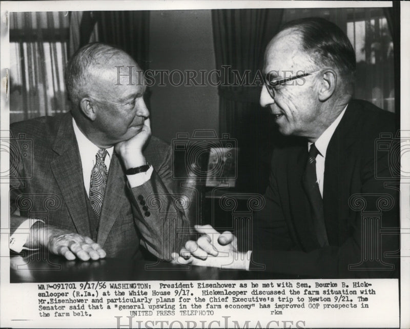 Load image into Gallery viewer, 1956 Press Photo Pres.Dwight Eisenhower with Sen. Bourke B Hickenlooper of Iowa
