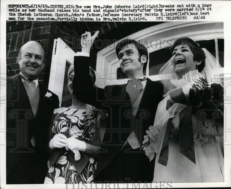 Load image into Gallery viewer, 1969 Press Photo Mr. and Mrs.John Osborne Laird at Chetek Lutheran Church
