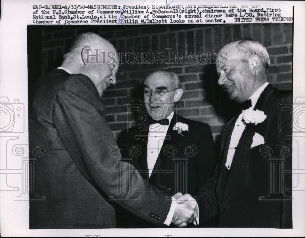 1958 Press Photo Dwight D. Eisenhower, William A. McDonnell, Philip M. Talbott