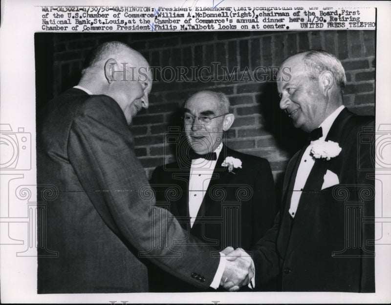 Load image into Gallery viewer, 1958 Press Photo Dwight D. Eisenhower, William A. McDonnell, Philip M. Talbott
