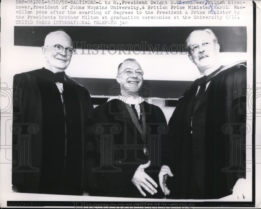 1958 Press Photo President Eisenhower, Milton Eisenhower, Harold MacMillan