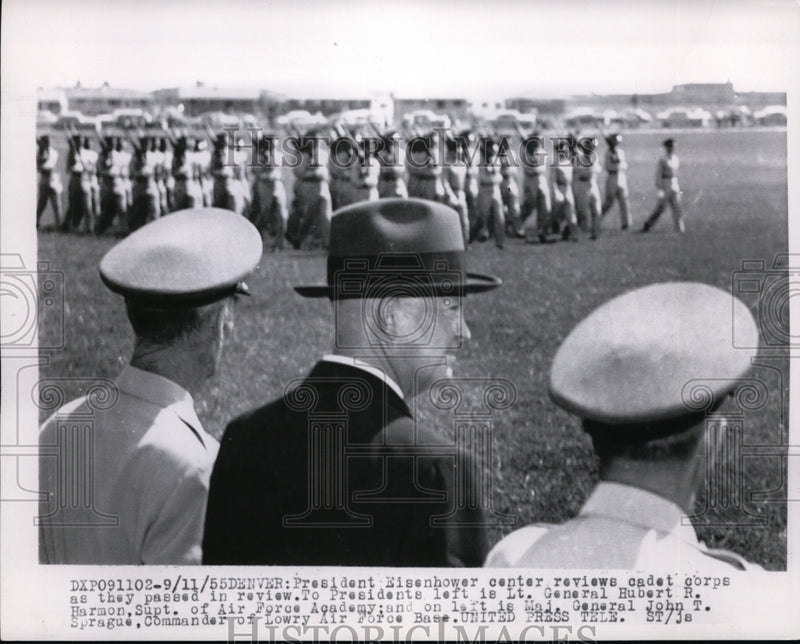 Load image into Gallery viewer, 1955 Press Photo President Dwight D. Eisenhower Reviews Cadet Corps, Denver
