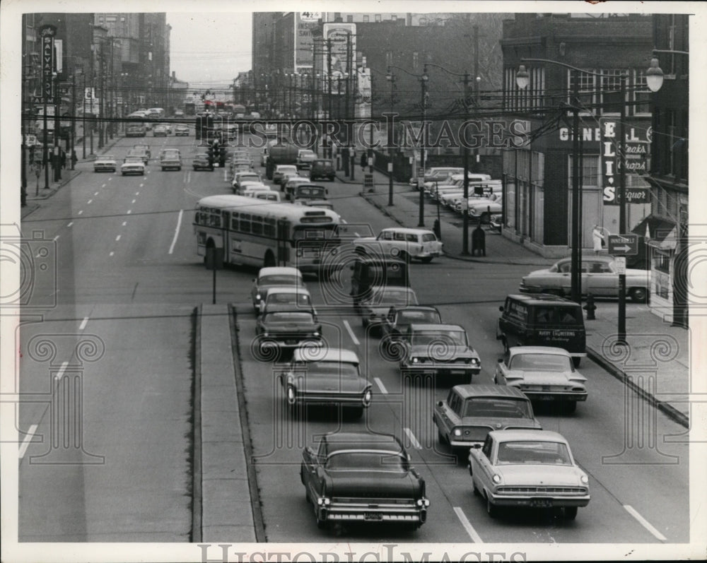 1963 Press Photo Looking North on E Ninth St at Carnegie - nef00190- Historic Images