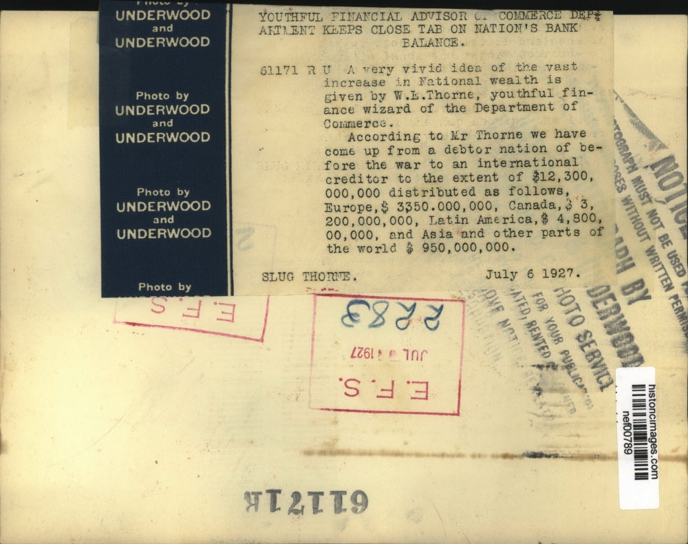 1927 Press Photo W.E. Thorne, Financial Wizard Of Department Of Commerce