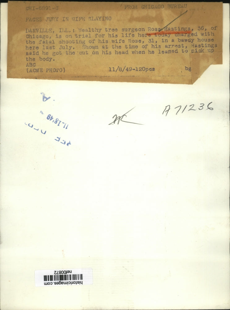 1949 Press Photo Wealthy tree surgeon Ross Hastings on trial for killing wife