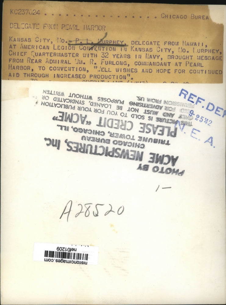 1942 Press Photo PI Murphy Hawaiian delegate to American Legion Convention