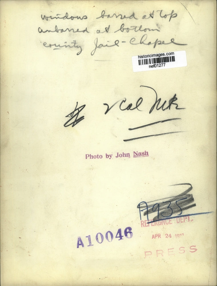 1937 Press Photo Barred windows in county jail chapel - nef01277