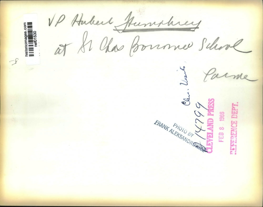 1966 Press Photo Vice President Herbert Humphrey at St. Charles Borromeo School