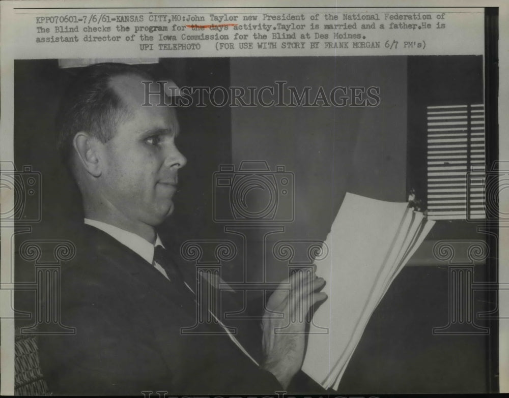 1961 Press Photo John Taylor New President National Federation for the Blind
