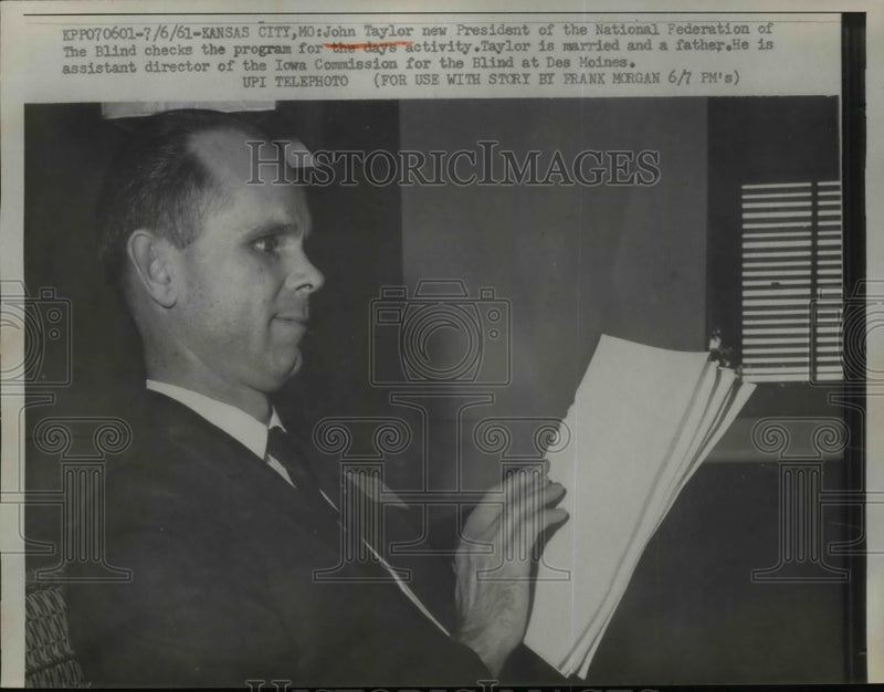 Load image into Gallery viewer, 1961 Press Photo John Taylor New President National Federation for the Blind
