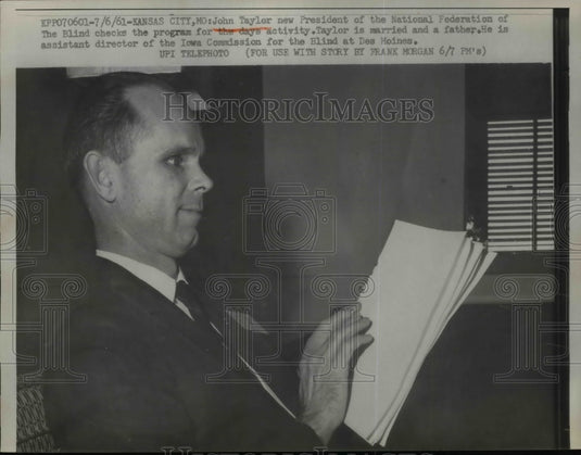 1961 Press Photo John Taylor New President National Federation for the Blind