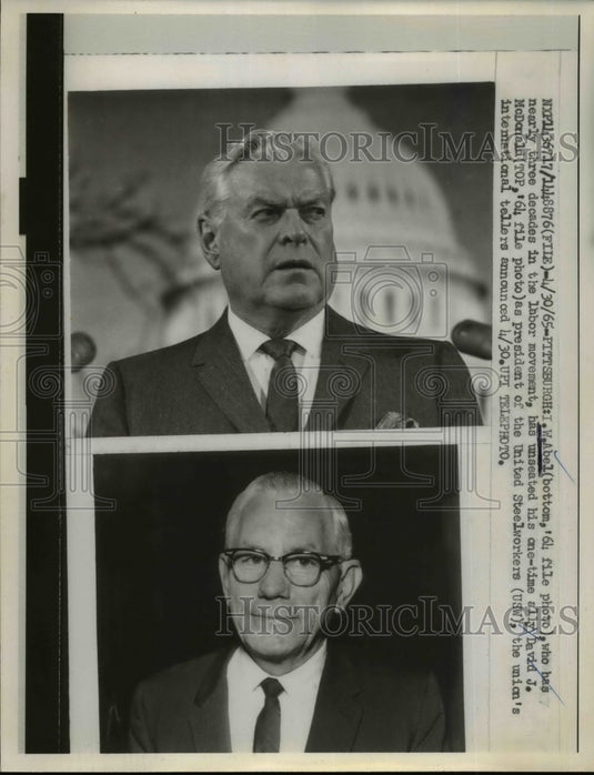 1965 Press Photo IW Abel unseats David McDonald as President United Steelworkers