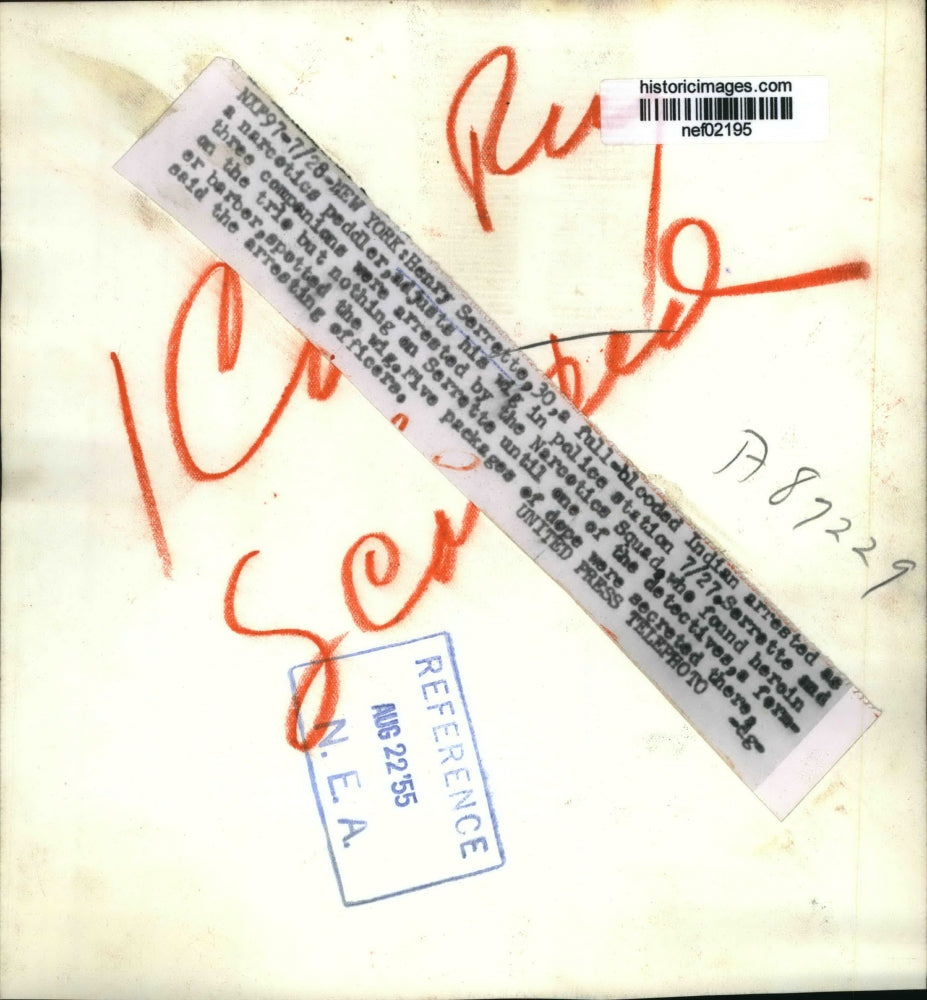 1955 Press Photo Harry Sorrotto arrested for dealing narcotics - nef02195