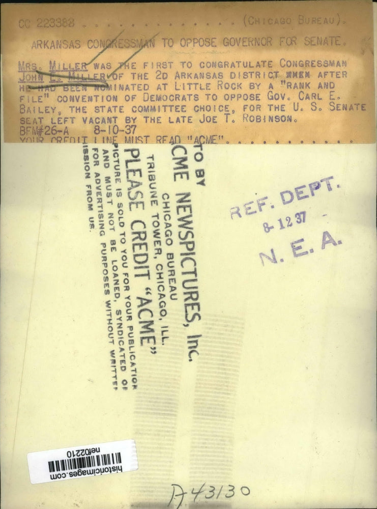 1937 Press Photo Mrs Miller congratulates husband John on nomination