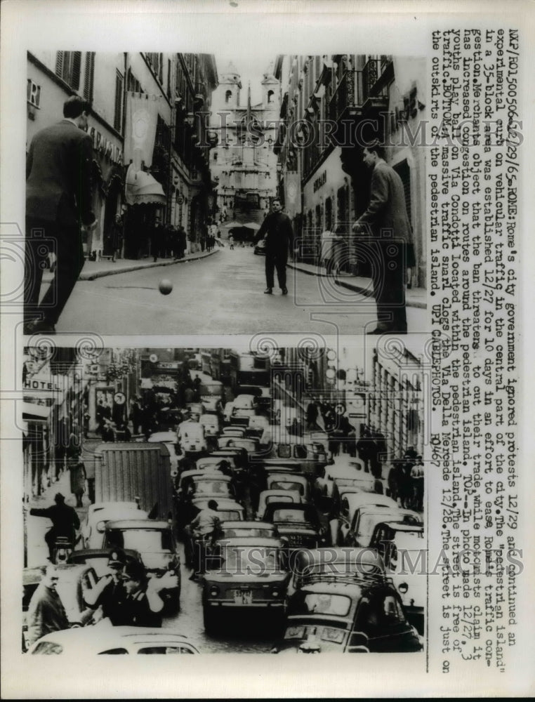 1965 Press Photo Street Via Condotti in Rome, Italy with and without Traffic- Historic Images