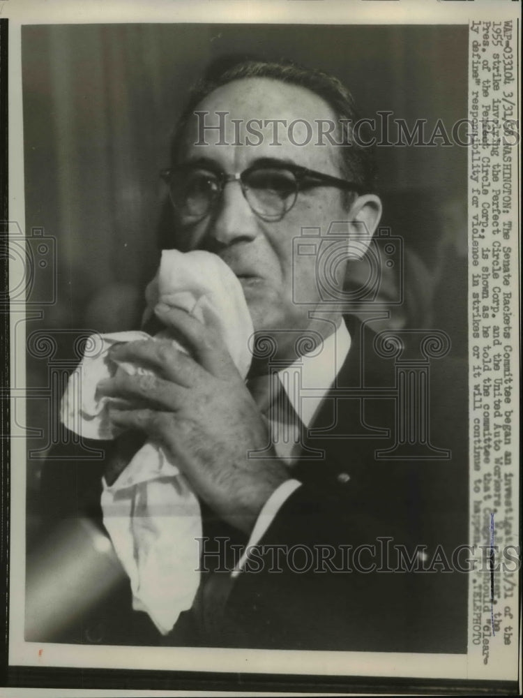1958 Press Photo W.B. Prosser of Perfect Circle Corp. - nef02397