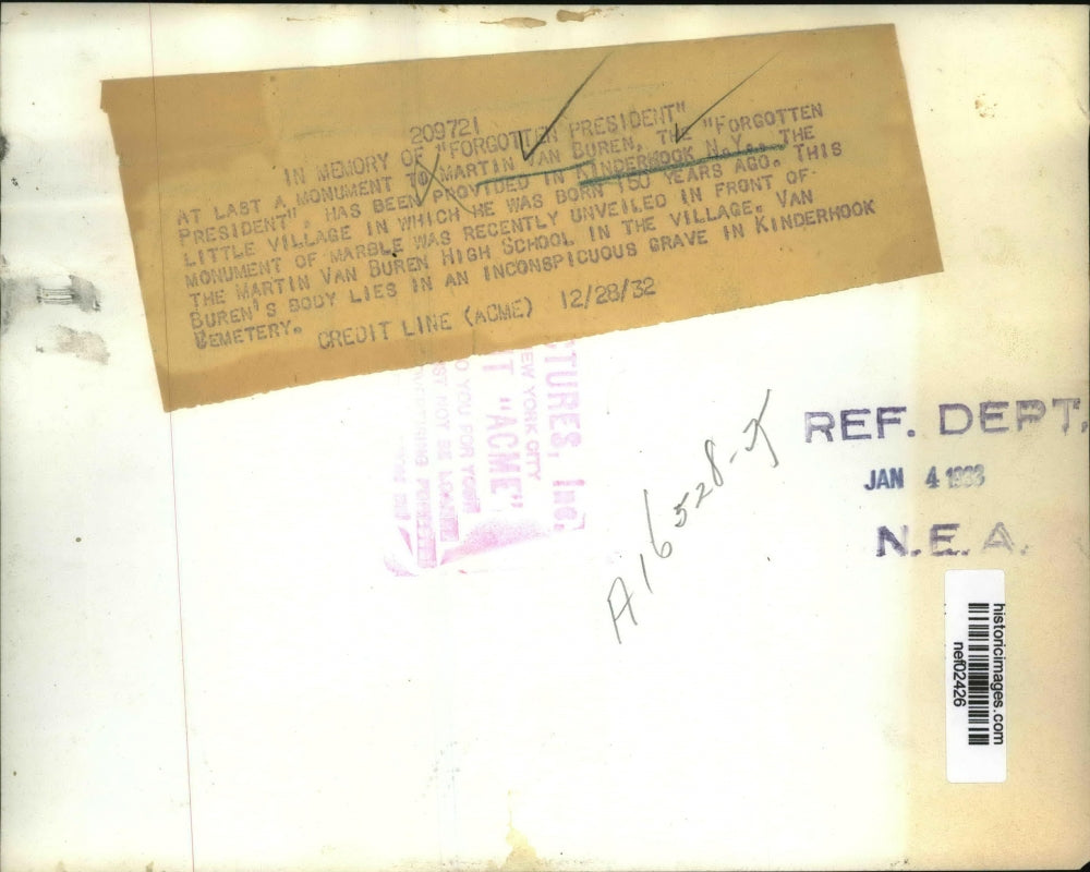 1932 Press Photo Marble monument dedicated to President Martin Van Buren