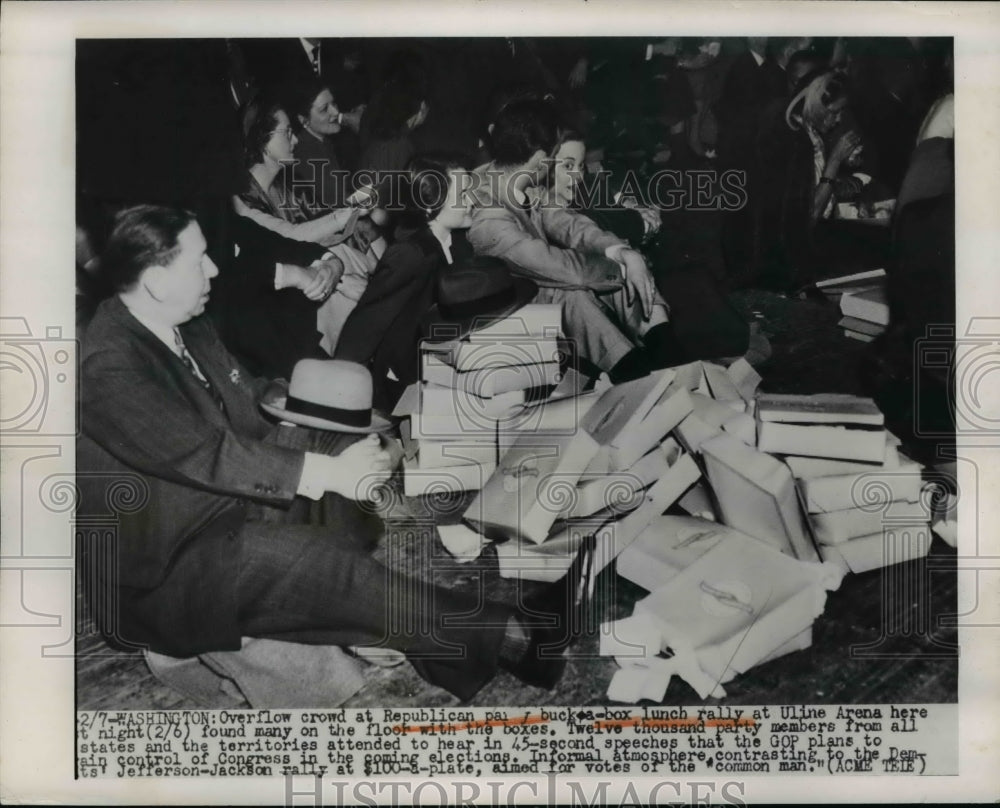1950 Press Photo Large crowd at Republican party buck-a-box lunch rally