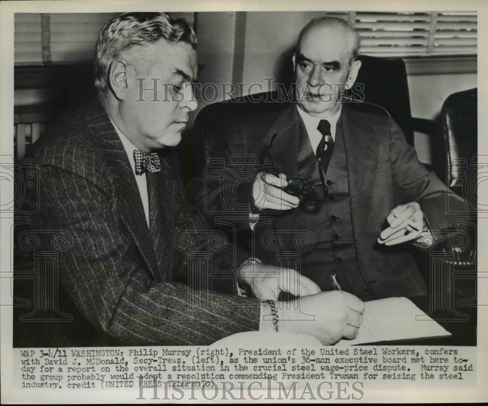 1952 Press Photo United Steel Workers President Philip Murray, David J. McDonald