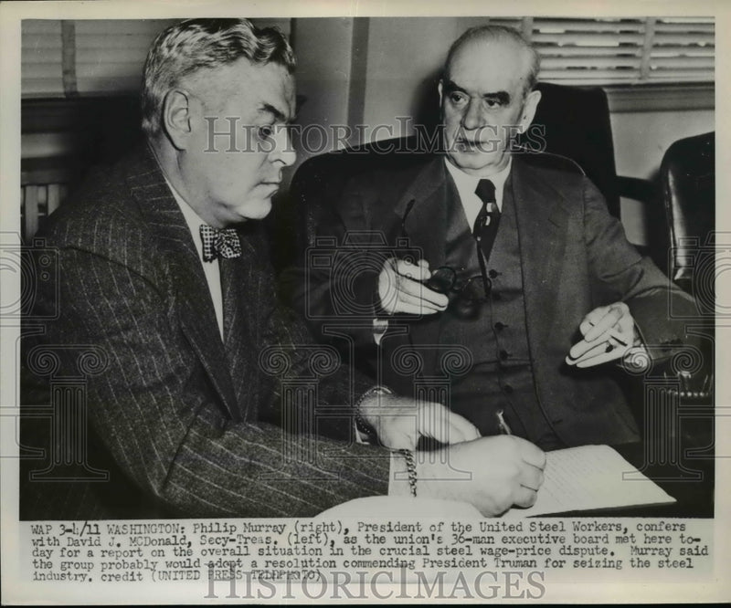Load image into Gallery viewer, 1952 Press Photo United Steel Workers President Philip Murray, David J. McDonald

