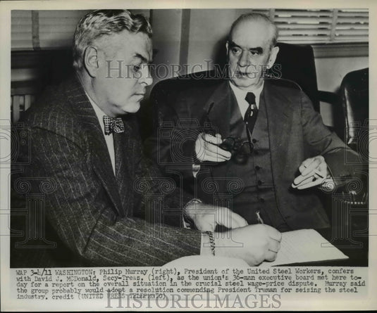 1952 Press Photo United Steel Workers President Philip Murray, David J. McDonald