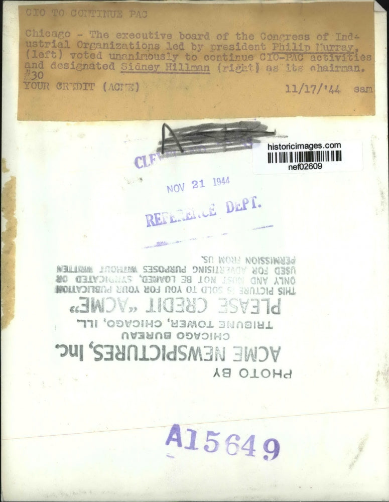 1944 Press Photo CIO President Philip Murray, Chairman Sidney Hillman