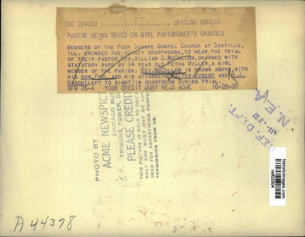 1937 Press Photo Rev William McCollom in courtroom for trial for statutory rape