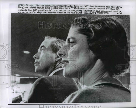 1964 Press Photo PA Gov William Scranton and his wife Mary at news conference