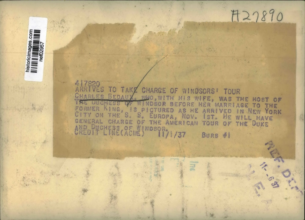 1937 Press Photo Charles Bedaux arrives in New York aboard SS Europa - nef02957
