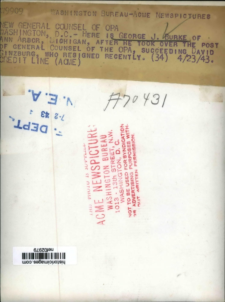 1943 Press Photo George Burke named General Counsel of OPA - nef02979