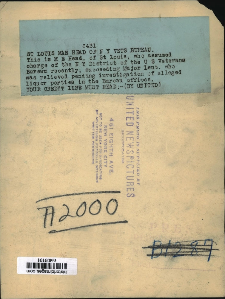 Load image into Gallery viewer, Press Photo ME Head assumed charge of NY District of US Veterans Bureau
