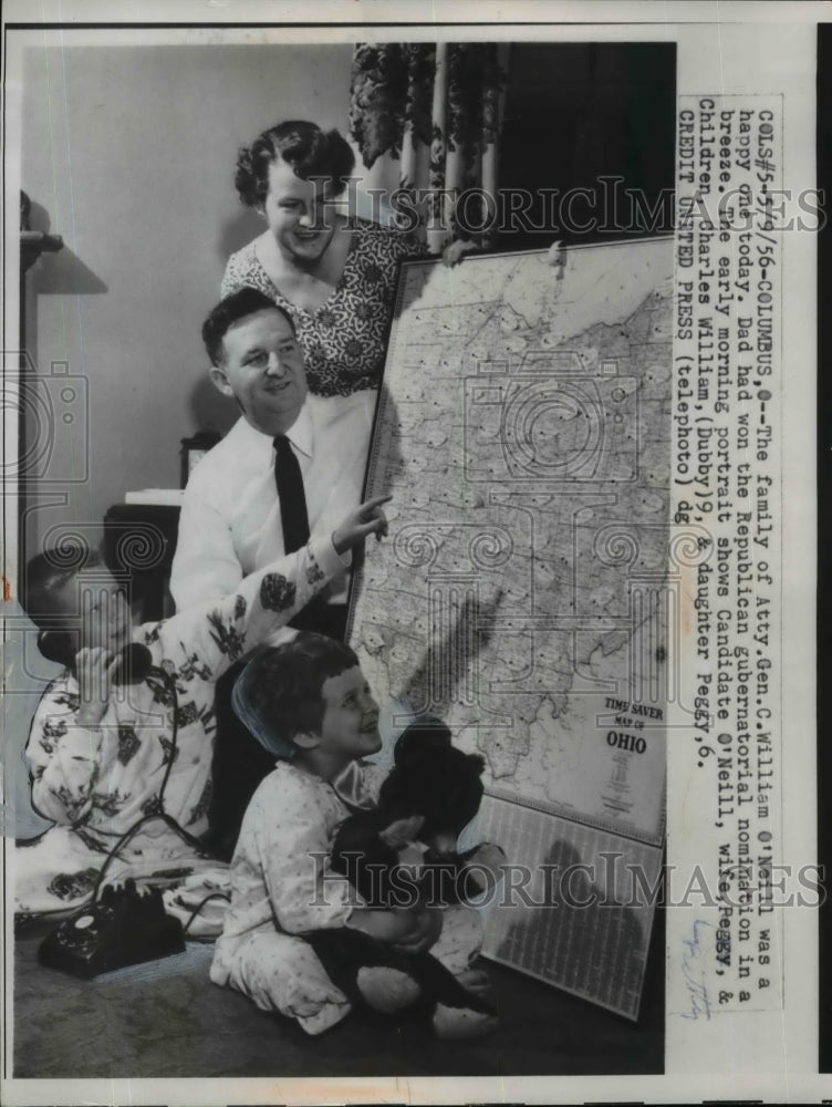 Load image into Gallery viewer, 1956 Press Photo Family of OH Atty Gen William ONeil celebrates nomination
