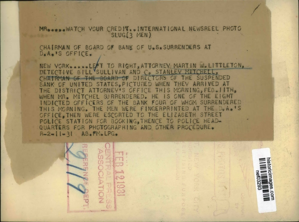 1931 Press Photo Attorney Martin Littleton Detective Bill Sullivan - nef03293