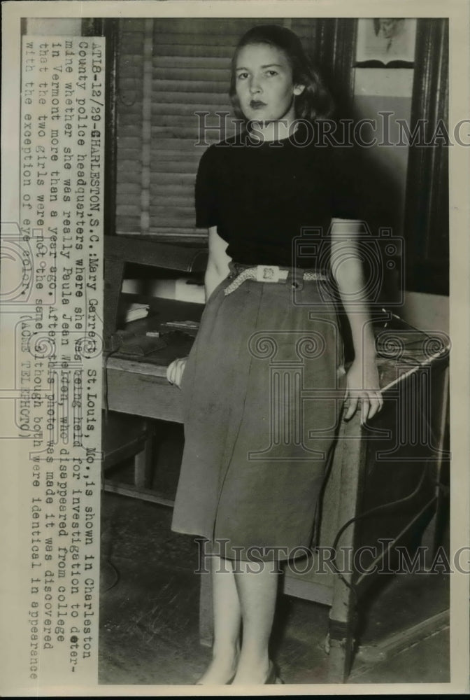 1947 Press Photo Mary Garrett held in Charleston County Police Headquarters