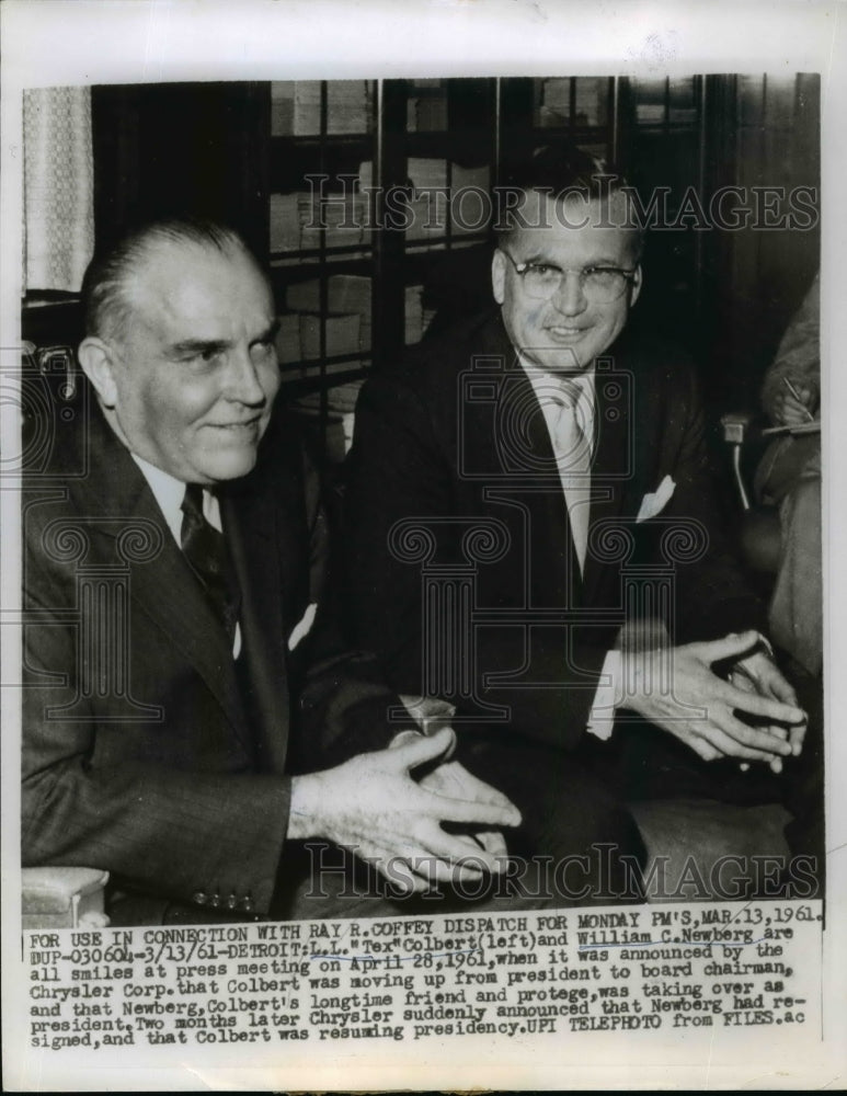 1961 Press Photo LL Colbert & William Newberg make announcement - nef03375