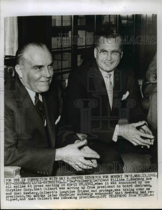 1961 Press Photo LL Colbert & William Newberg make announcement - nef03375