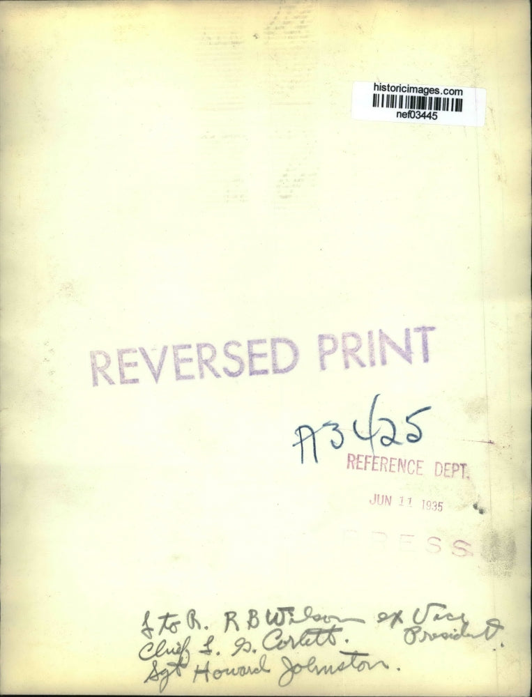 1935 Press Photo RB Wilson Chief LG Corlett Sgt Howard Johnston - nef03445