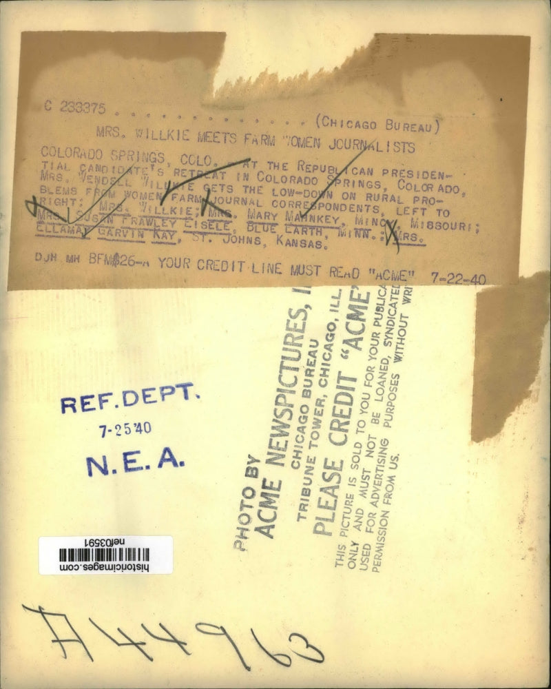 1940 Press Photo Mrs Wendell Willkie meets journalists Mary Mahrnkey