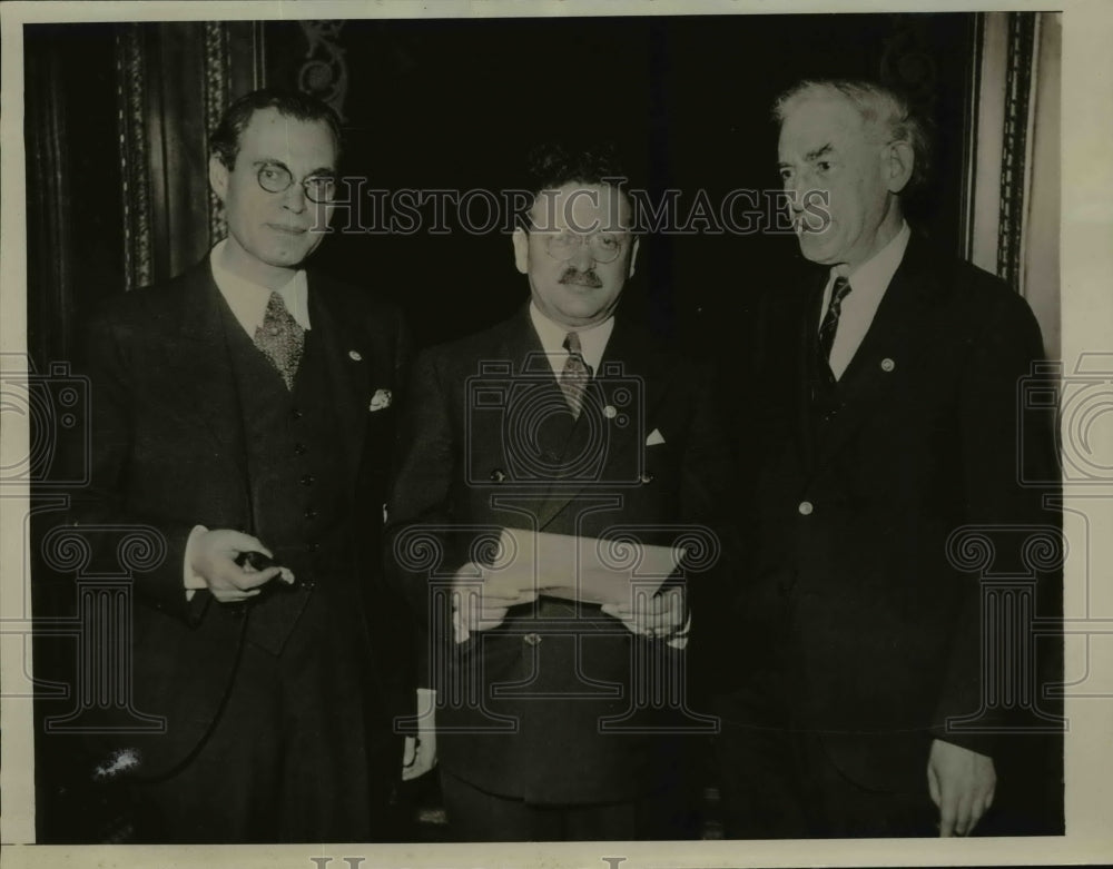 1934 Press Photo Dr S Margoshes Judge Leopold Glass & Louis Lipkey - nef03597
