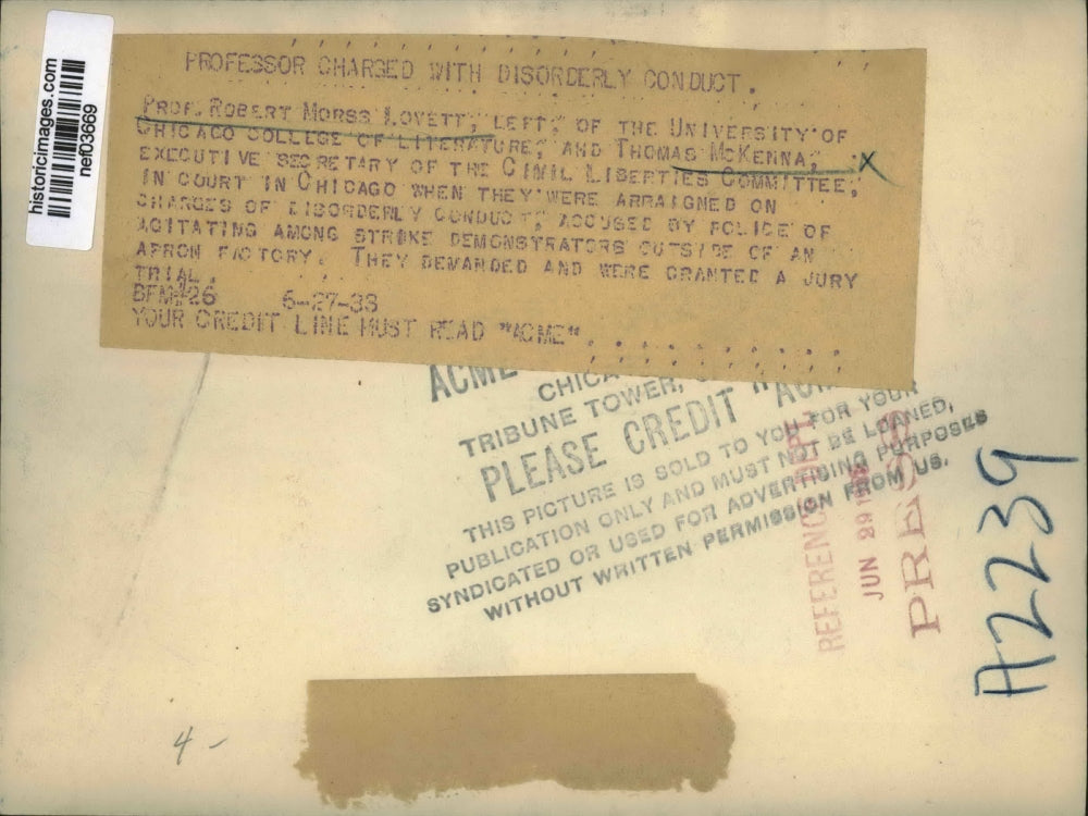 1933 Press Photo Prof Robert Morse Lovett & Thomas McKenna in court - nef03669