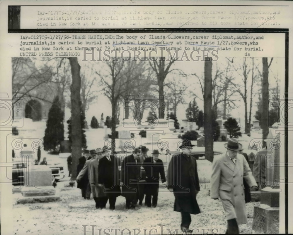 1958 Press Photo Diplomat Claude Bowers buried in Terre Haute, IN - nef03994